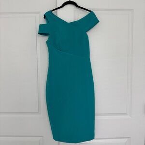 Ted Baker Yandal Asymmetric Bodycon Knee Length Teal Dress Size 2
